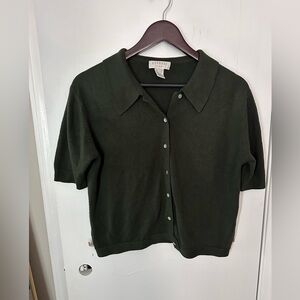 Vintage Express Tricot Green Short Sleeve Collared Top